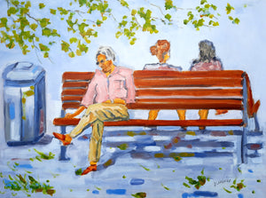 Original Acrylbild "Auf einer Bank im Park" 60 x 90 cm, Jörg Langhans