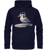 Wattvogel® Möwe mit Kopfhörer im Sand - Unisex Hoodie