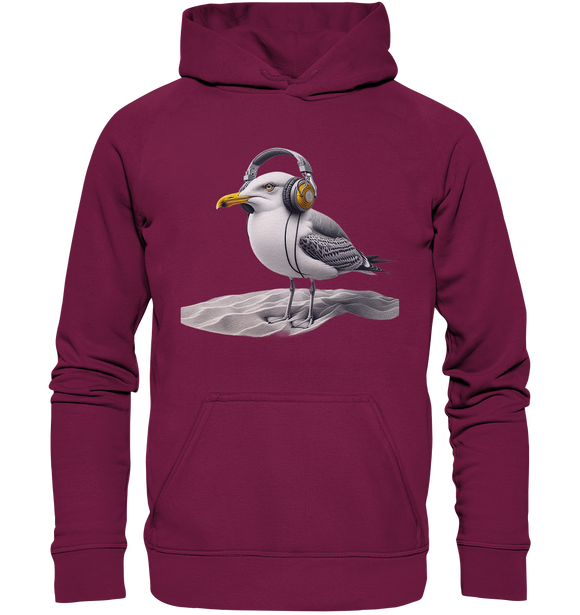 Wattvogel® Möwe mit Kopfhörer im Sand - Unisex Hoodie