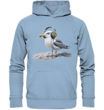 Wattvogel® Möwe mit Kopfhörer im Sand - Unisex Hoodie