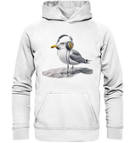 Wattvogel® Möwe mit Kopfhörer im Sand - Unisex Hoodie