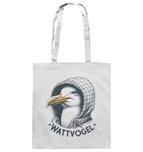 Motiv Möwe mit Kaputze Schriftzug Wattvogel  - Baumwolltasche