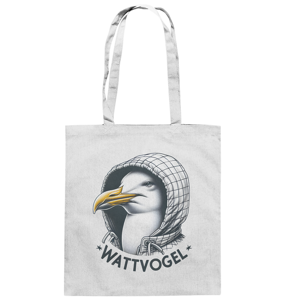 Motiv Möwe mit Kaputze Schriftzug Wattvogel  - Baumwolltasche