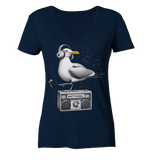 Möwe Wattvogel® mit Radio - Damen T-Shirt V-Ausschnitt