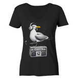 Möwe Wattvogel® mit Radio - Damen T-Shirt V-Ausschnitt