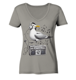 Möwe Wattvogel® mit Radio - Damen T-Shirt V-Ausschnitt