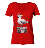 Möwe Wattvogel® mit Radio - Damen T-Shirt V-Ausschnitt