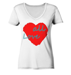 Rotes Herz mit Schriftzug "Love all" - Ladies V-Neck Shirt