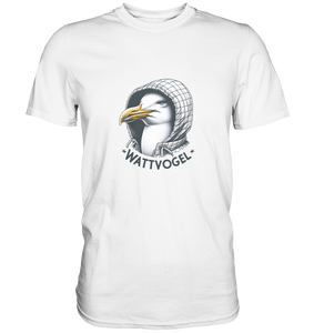 Motiv Möwe mit Kaputze Schriftzug Wattvogel  - T-Shirt Herren