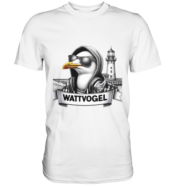 Wattvogel® Möwe mit Sonnenbrille und Kaputze - Premium Shirt