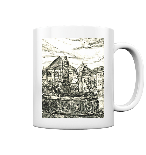 Tasse glossy mit Zeichnung Briloner Marktplatz von Jörg Langhans