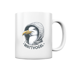 Motiv Möwe mit Kaputze Schriftzug Wattvogel  - Tasse glossy