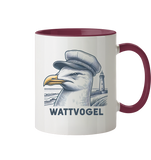 Lustige Möwe mit Kapitänsmütze Wattvogel am Nordsee Strand mit Leuchtturm - Tasse zweifarbig