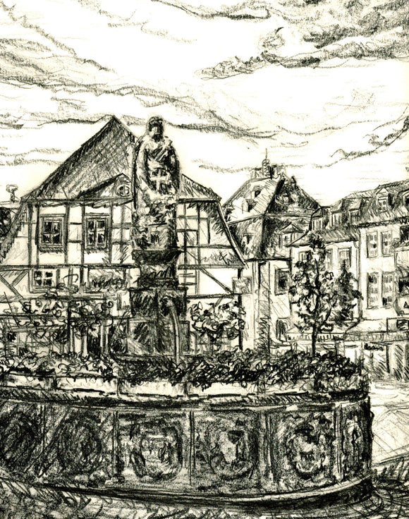 Original Zeichnung ca. 20 x 29 cm Briloner Marktplatz von Jörg Langhans
