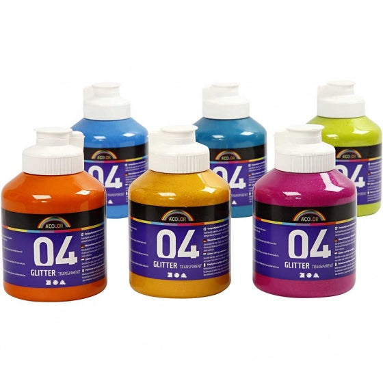 A-Color Acrylfarbe Glitter 6 Flaschen je 500 ml