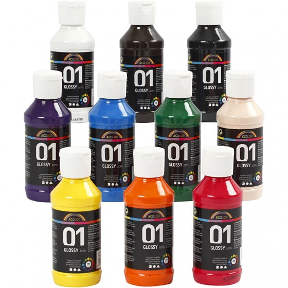 A-Color Acrylfarbe Glänzend 10 Flaschen je 100 ml