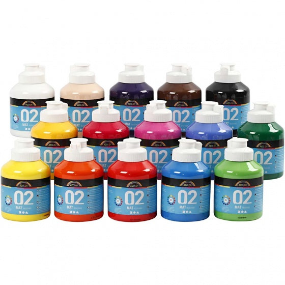 A-Color Acrylfarbe Matt 15 Flaschen je 500 ml
