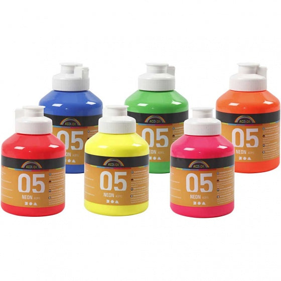 A-Color Acryl-Neonfarbe 6 Flaschen je 500 ml
